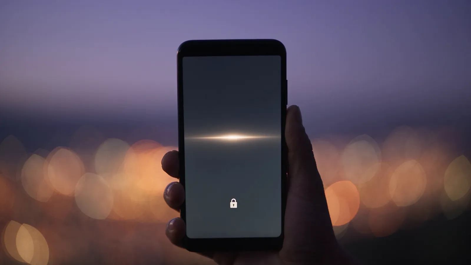 Still from the HumaAid film: a hand holding a phone whose screen shows a glowing lock